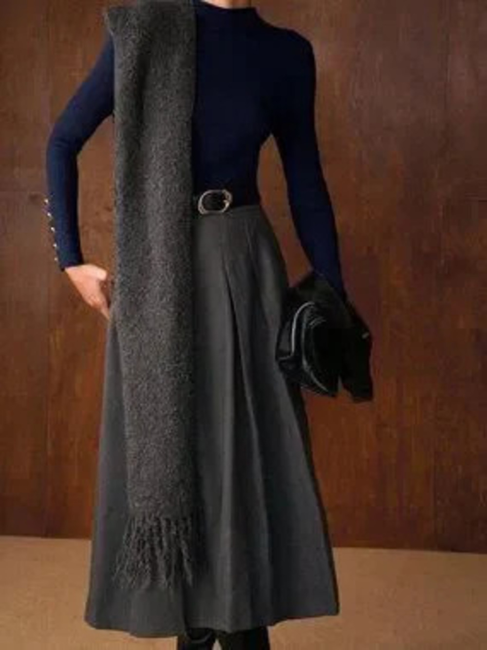 ZARA Navy Blue Casual Women's Metal Buckle Decor Sweater